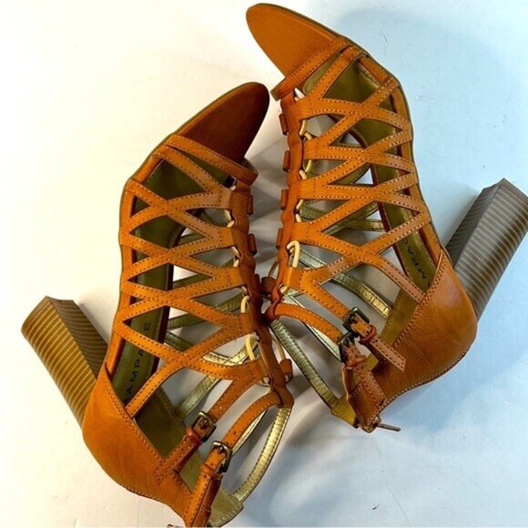 RAMPAGE Sandals Womens 9.5 Brown Strappy Ankle Block Heel Back Zip - Picture 6 of 11